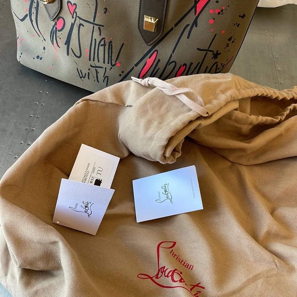 Christian louboutin khaki green graffiti signature frangibus tote shopper bag - Picture 9 of 11